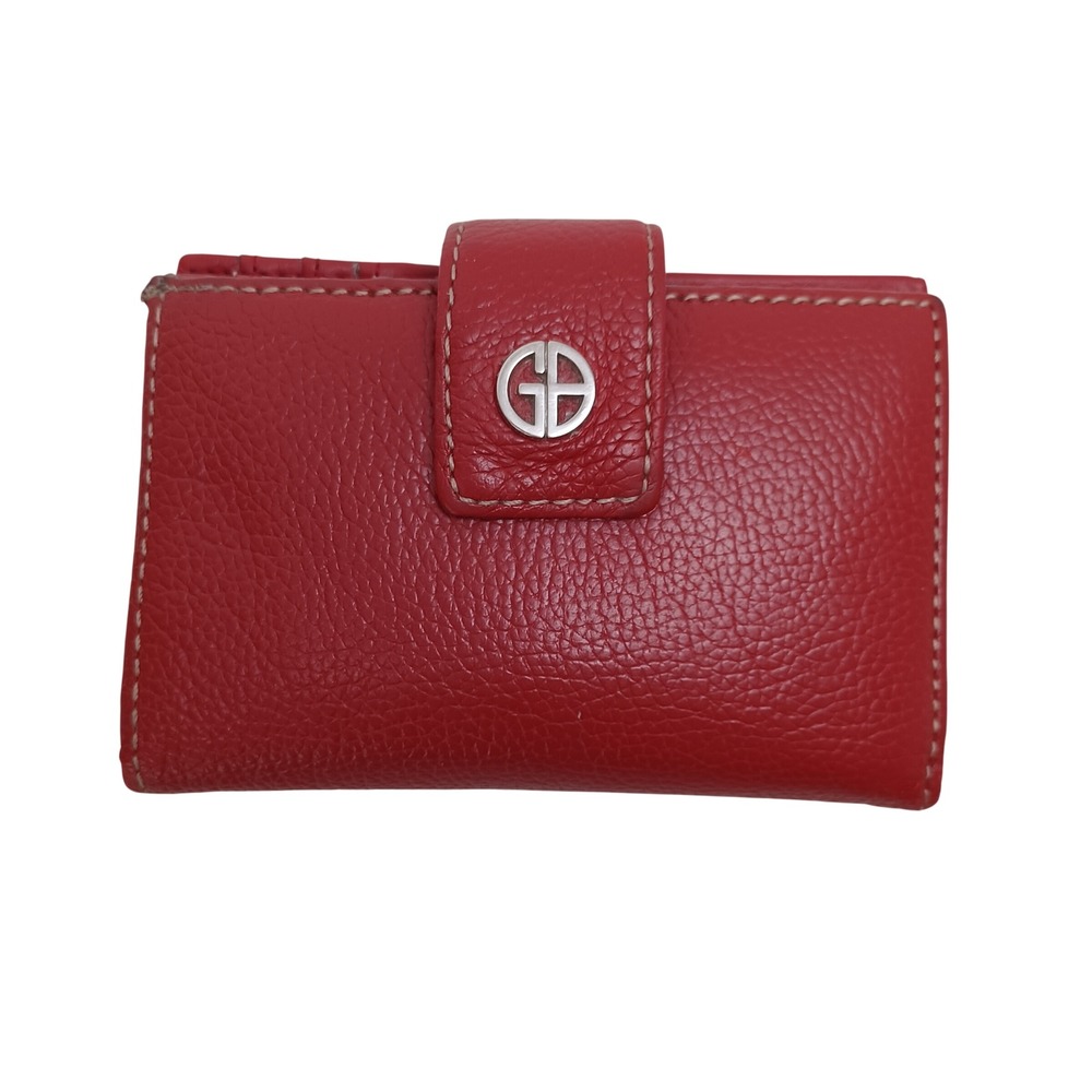 Giani Bernini Red Pebbled Leather Bifold Wallet Kiss Lock Coin Pocket Logo